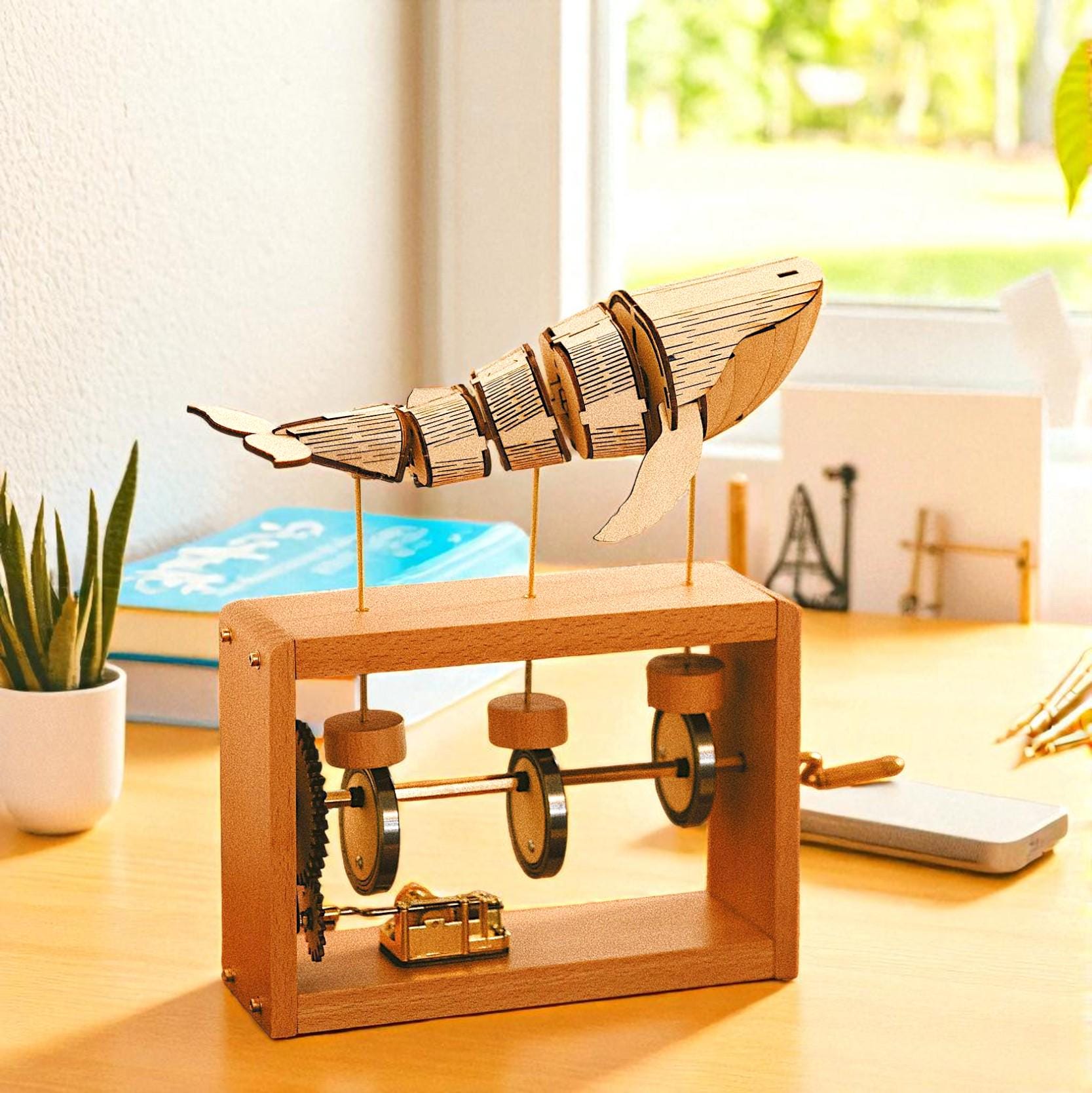ホビー・楽器・アート prop Hand Crank Whale Music Box – Solid Wood Flying Whale Figurine - Etsy