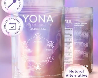 YONA Yerba Mate Instant Tea Powder Drink | Wellness Blend | Lychee Rosé Flavor | Caffeine-Free | 330g