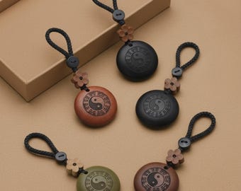 Feng Shui Yin Yang Keychain, Balance Protection Charm, Wooden Lucky Charm, Spiritual Gift, Bagua Symbol | By Zenboodi