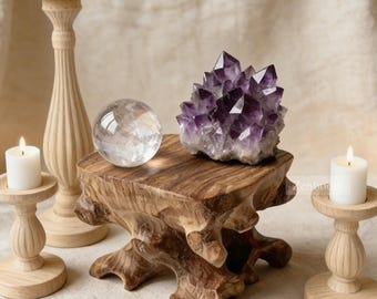Expositor de cristal de palisandro natural, base de tallado de raíz en miniatura wabi-sabi, pedestal de piedra zen, mini soporte para minerales tallado a mano / Por Zenboodi