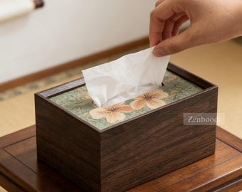 Porta pañuelos de madera, servilletero de madera estilo vintage con arte de mosaico, accesorio zen natural para el hogar, regalo de inauguración de la casa para ella / Por Zenboodi