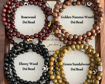 Pulsera y collar de mala de cuentas de sándalo: amuleto tibetano Dzi, sándalo verde, sándalo ébano, mala de oración de Buda / Por Zenboodi