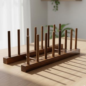 Handmade Wooden Dish Drying Rack – Multi-Layer Eco Kitchen Organizer, Rustic Wood Plate & Bowl Holder, Minimalist Countertop Storage