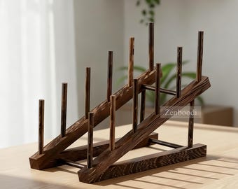 Zen Traditional Wenge Wood Handcrafted Tea Cake Holder Display Stand Plate Rack for Pu-erh Tea 3 or 5 Slot Solid Wood Tea Set Storage