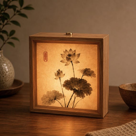 Japandi Lamp, Zen Wooden Night Light, Wabi Sabi Table Lamp, Lotus Bedside Light, Japanese Style Lamp, Meditation Room Decor