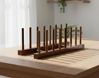Escurreplatos de madera hecho a mano: organizador de cocina ecológico multicapa, soporte rústico para platos y cuencos, almacenamiento minimalista para encimeras.