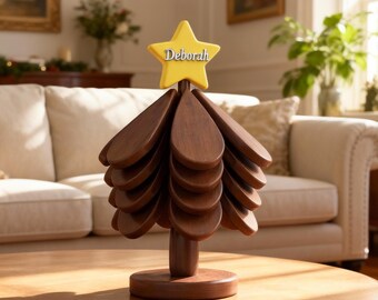 Posavasos de madera personalizados de 3, 4 o 5 capas con forma de árbol / Salvamanteles de madera hechos a mano para platos calientes / Decoración moderna para la cocina / Regalo de Navidad