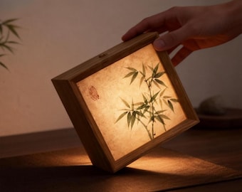 Lámpara de madera budista tipo caja de luz, lámpara de arte espiritual con imágenes de Buda y Bodhisattva, lámpara ambiental recargable por USB / Por Zenboodi