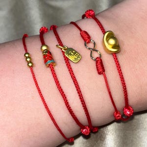 Red String Amulet Bracelet Set: Koi, Ingot, Fu Charms
