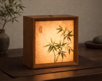 Lámpara de madera de inspiración zen, lámpara decorativa con sombra de bambú, lámpara de noche minimalista recargable por USB tipo C / Por Zenboodi