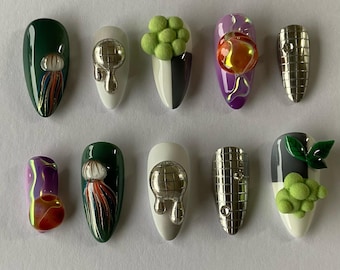 Handmade Futuristic Press On Nails | 3D Chrome, Jelly & Metallic Art | Bold Nails for Cybercore or Avant-Garde Aesthetic