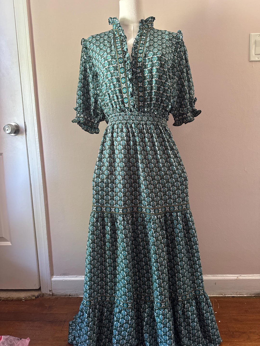 modest green maxi dress Emerald Green Modest Maxi Dress Elegant Long Sleeve Dress 2XL