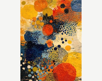 Abstract Blossoms II – Yayoi Kusama Inspired Pointillist Floral Art Print, Colorful Modern Wall Decor