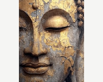 Golden Buddha – Wabi Sabi Zen Wall Art | Textured Buddha Portrait Print
