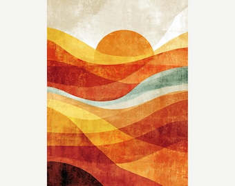Solar Waves – Yellow, Orange & Red Wave Art Print for Modern Interiors