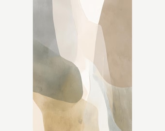 Floating Earth (Mist) – Japandi Neutral Abstract Art | Soft Organic Print