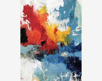 Bursts of Red and Blue – Abstract Expressionist Wall Art | New York School Inspired Modern Art Print
