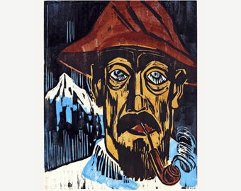 Max Pechstein – Smoking Swiss Man (1923) | Expressionist Woodcut Fine Art Print