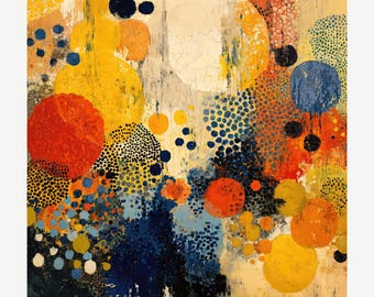 Abstract Blossoms III – Yayoi Kusama Inspired Pointillist Floral Art Print, Colorful Modern Wall Decor