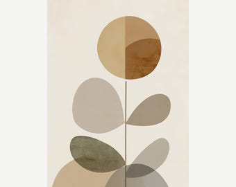 Moon Flower – Minimal Japandi Botanical Art | Abstract Floral Wall Print | Calm Neutral Decor