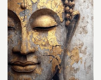 Golden Buddha – Wabi Sabi Zen Wall Art | Textured Buddha Portrait Print