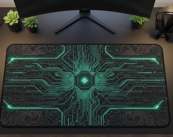 Neon Circuit Board Desk Mat, Extended Gaming Mouse Pad, Cyberpunk Tech Decor