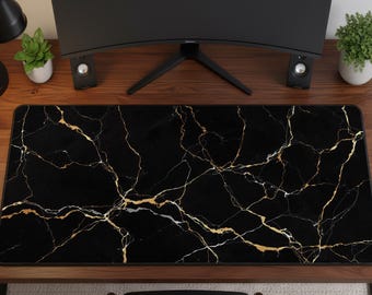 Alfombrilla de escritorio de mármol negro con vetas doradas, decoración moderna para la oficina
