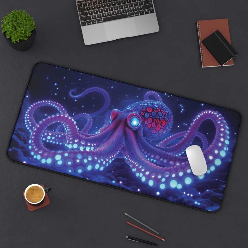 Octopus Padding Bioluminescent Octopus Desk Mat, Neon Sea Life Gaming Pad, Non-slip ...