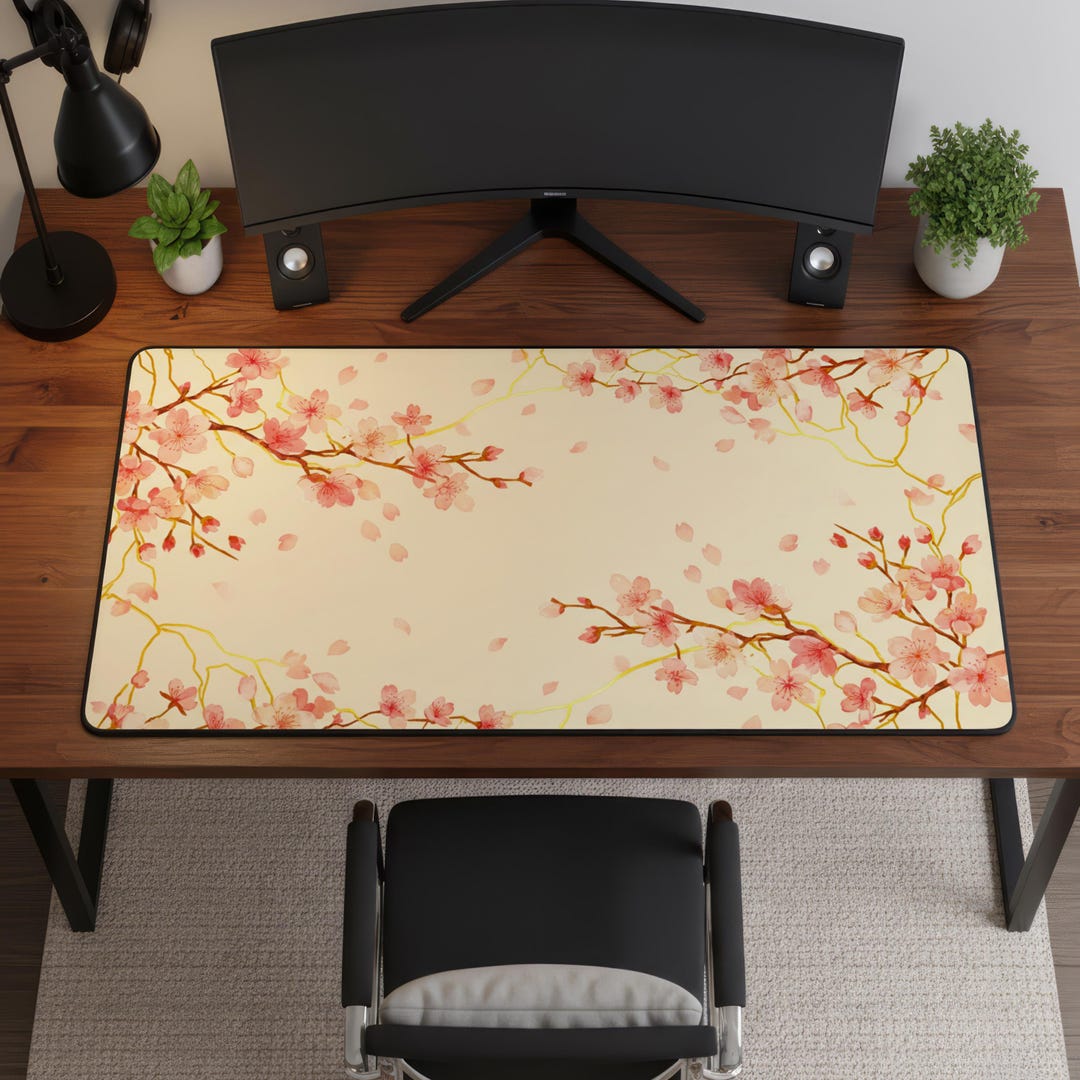 Sakura Desk Mat, Japanese Extended Mouse Pad ( 12x22, 16x32 Inch), Non ...