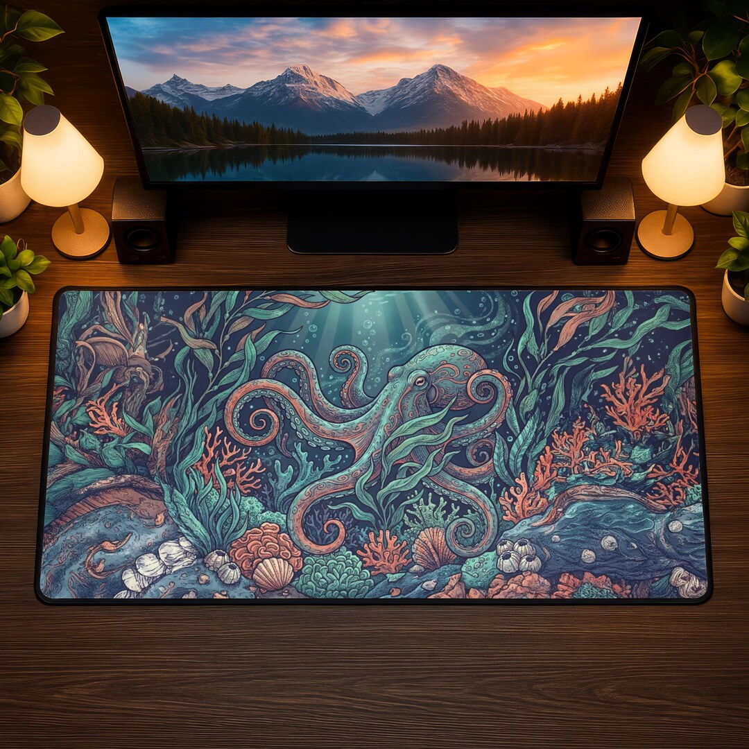 Octopus Desk Mat, Neoprene Gaming Mouse Pad, ( 12x22, 16x32 Inch ) - Etsy