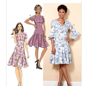 May include: A sewing pattern for a dress with three different styles. The pattern is called Butterick B6514.
