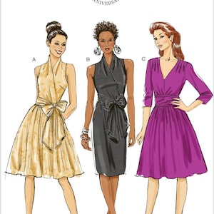 Butterick 5850 Sewing Pattern Women Dress Pattern UNCUT Factory Folded Size 8 - 16 Halter Dress Wrap Dress Butterick Pattern Dress Bow