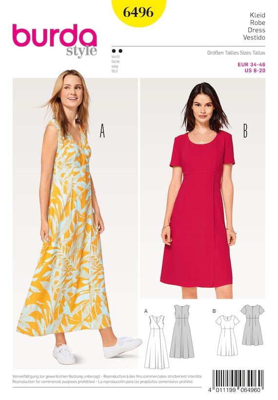 Burda 6496 Sewing Pattern Women Dress Pattern UNCUT Factory Folded Size 8 -  20 Easy Sewing Pattern Plus Size Pattern Empire Waist - Etsy