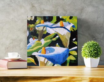 Original Acrylic Painting White Cala Lily on Canvas Canadian Art East Coast Art White Flower Painting Free Shipping Modern Painting