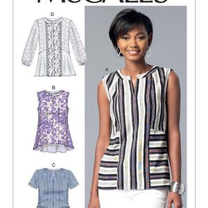 McCalls 7390 Sewing Pattern Women Top Pattern UNCUT Size 6 - 14 Factory Folded McCalls Pattern Peplum Top Mandarin Collar Fitted Top
