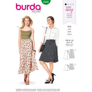 Burda 6340 Sewing Pattern Women Skirt Pattern UNCUT Size 8 - 18 Factory Folded Wrap Skirt Pattern Flowing Skirt Full Skirt Burda Pattern
