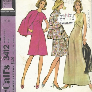 McCalls 3412 Sewing Pattern Women Dress UNCUT Factory Folded Size 16 Vintage Sewing Pattern 70&#39;s Sewing Pattern McCalls Pattern
