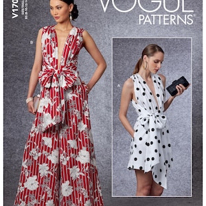Patrón de costura Vogue 1708 para mujer, patrón de mono sin cortar, talla 8-16, doblado de fábrica, patrón Vogue, pantalones de pierna ancha, top de cuello bajo, mono