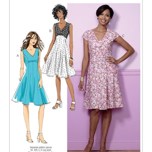 Butterick 6448 Pattern Women Dress Fitted Dress UNCUT Size 6 - 14 Factory Folded Fit and Flare Dress Pattern Summer Dress V-Neck Dress