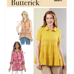 Butterick 6897 Patron de haut femme sans découpe Taille 18 - 26 Haut grande taille plié en usine Grande taille Chemisier Patron de chemise