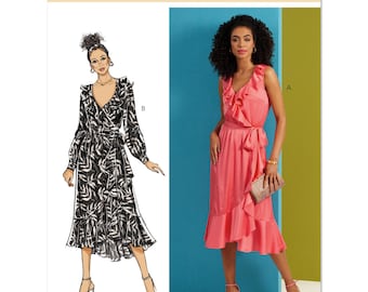 Butterick 6926 Sewing Pattern Women Wrap Dress Pattern UNCUT Factory Folded Size 4 - 12 Midi Dress Butterick Pattern Frilly Dress