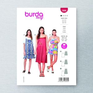Burda 5996 Sewing Pattern Women Dress Pattern UNCUT Factory Folded Size 8 - 22 Easy Sewing Pattern Women Pattern Burda Sewing Pattern Summer