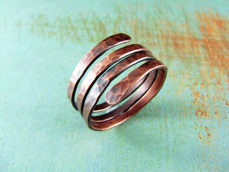Wire Wrapped Copper Coil Band Boho Ring Wire Wrap Jewelry Bohemian Adjustable Ring