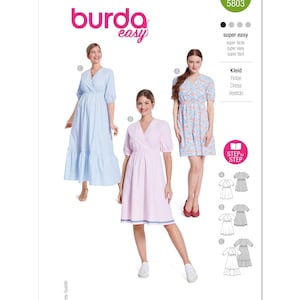 Burda 5803 Sewing Pattern Women Dress Pattern UNCUT Factory Folded Size 8 - 22 Plus Size Dress Plus Size Pattern Wrap Dress Burda Sewing