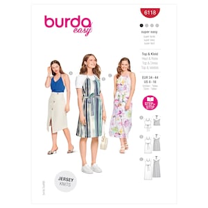 Burda 6118 Sewing Pattern Women Dress Pattern UNCUT Factory Folded Size 8 - 18 Plus Size Burda Pattern Simple Dress Pattern Tank Dress Tie