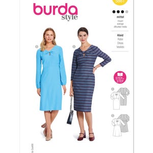 Patrón de costura Burda 5861 Patrón de vestido de mujer SIN CORTAR Plegado de fábrica Talla 8-18 Patrón de costura fácil Vestido ajustado Patrón de costura Burda