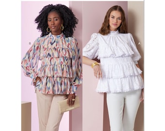 Vogue 2011 Sewing Pattern Women Blouse UNCUT Factory Folded Size 8 - 16 Ruffle Top Pattern Vogue Sewing Layered Top