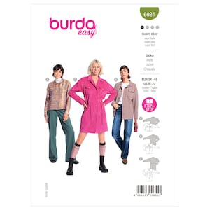 Burda 6024 Sewing Pattern Womens Jacket Pattern UNCUT Size 8 - 22 Plus Size Pattern Crop Jacket Long Jacket Burda Pattern Shacket