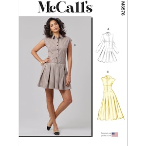 McCalls 8576 Sewing Pattern Women Dress UNCUT Factory Folded Size 8 - 14 Summer Dress Shirtdress Pleated Skirt Long Dress Short Dress