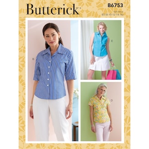 Butterick 6753 Sewing Pattern Women&#39;s Top Easy Sewing Project Size 8 - 16 UNCUT Shirt Pattern Butterick Sewing Sleeveless Shirt Blouse